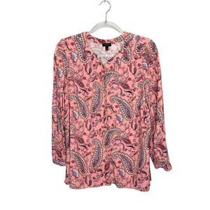 TALBOTS Plus Petite Paisley‎ Print Popover Tunic Top Women’s Size 1X Petite Pink